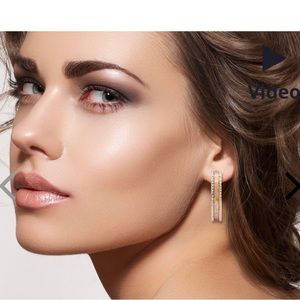 Golden Shell Pearl, White Crystal Hoop Earrings in Goldtone.